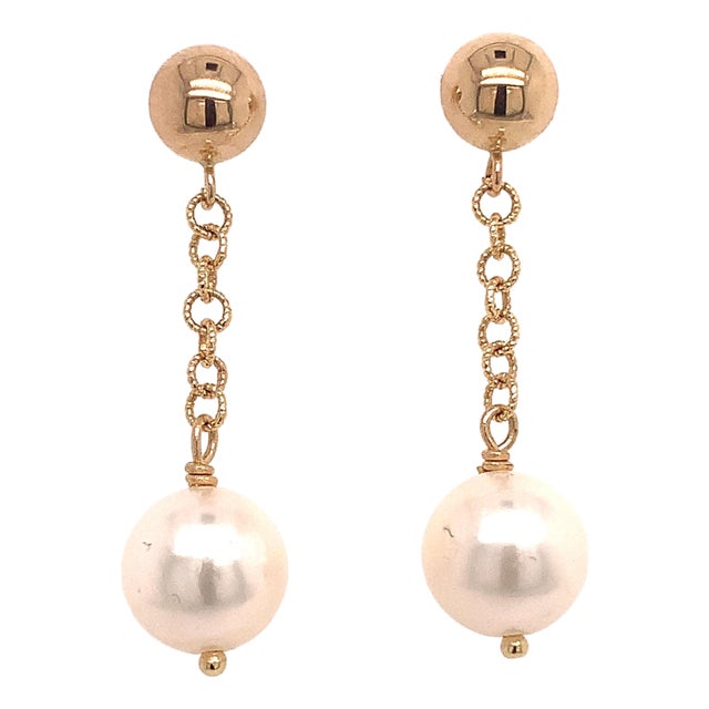 Akoya Pearl Dangle Earrings 14k Gold Certified For Sale