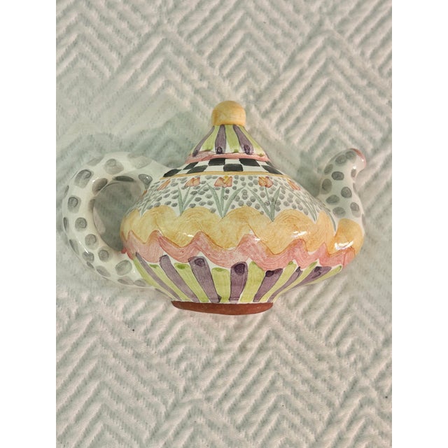 2000 - 2009 2003 MacKenzie-Childs "Piccadilly" Hand-Painted Ceramic Teapot Cabinet Pulls - Set of 4 For Sale - Image 5 of 12