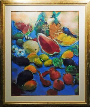 1990s Diane French Gaugush Original Pastel Paper Fruits Dry Pigment Paintings Signed!, Framed