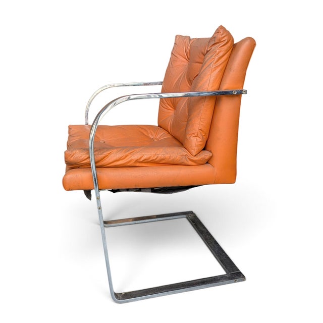 Vintage Chrome-Finish Steel Cantilever Lounge Chair in Orange Vinyl For Sale - Image 4 of 9