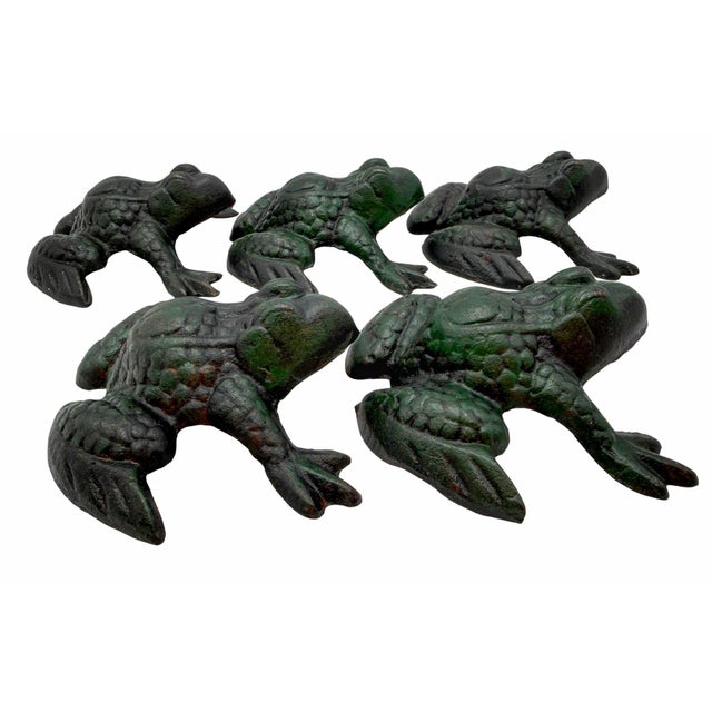 Mid 20th Century Set of 5 Cast Iron Frog Place Card Holders or Garden Table Accents For Sale In West Palm - Image 6 of 7