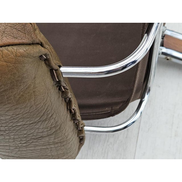 Norwegian Armchair in Leather, Chrome Steel, Teak Wood & Canvas by Harald Relling for Westnofa, 1970s For Sale - Image 17 of 18