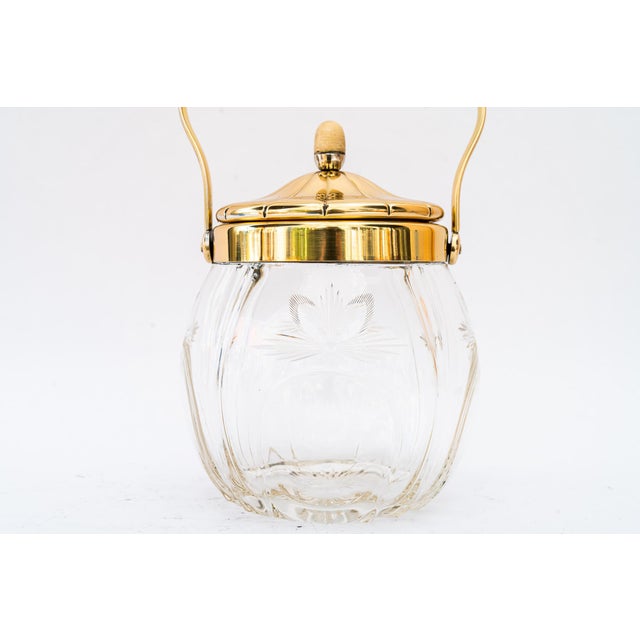 Holder for ice cubes art deco vienna around 1920 Brass polished and stove enameled Cut glass