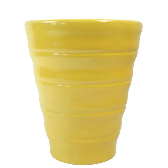 Mid 20th Century Mid Century Yellow Glaze Pottery Flower Vase Marked 715 For Sale - Image 5 of 8