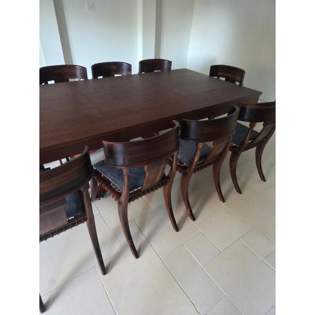 Vintage Klismos Style Solid Walnut Dining Chairs - Set of 10 For Sale - Image 10 of 17