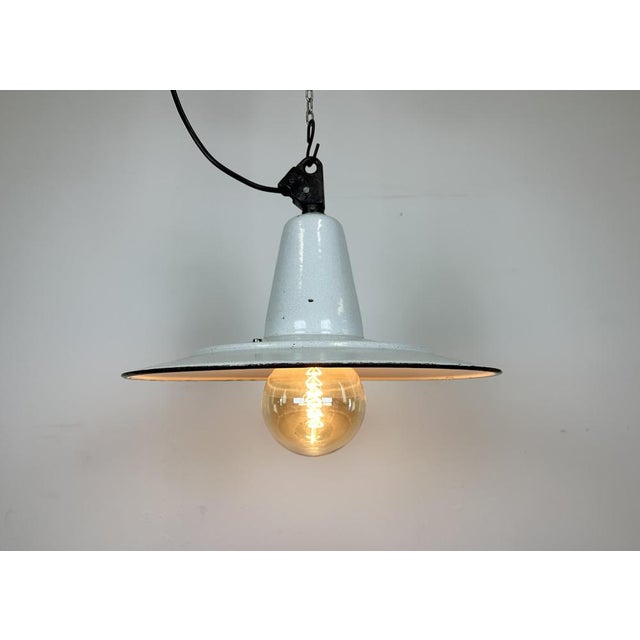 Industrial White Enamel Factory Pendant Lamp, 1960s For Sale - Image 18 of 18