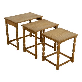 Mid-Century Modern Oak Nesting Tables in the style of Henning Kjærnulf, Denmark, 1970s For Sale