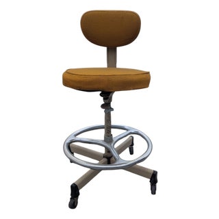 Vintage Cramer Industries Adjustible Height/Back-Rest Industrial Drafting Stool Original Wheels For Sale