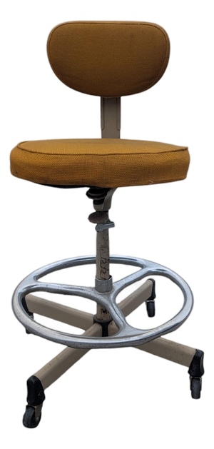 Vintage Cramer Industries Adjustible Height/Back-Rest Industrial Drafting Stool Original Wheels