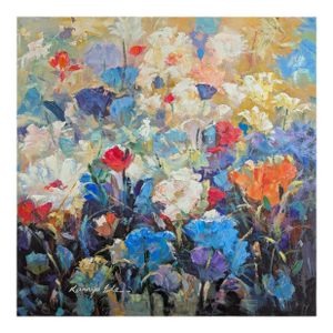 White Red Blue Violet Orange Flowers Painting on Gallery Wrap Canvas