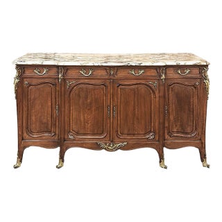 19th Century French Louis XV Walnut Marble Top Buffet With Ormolu For Sale