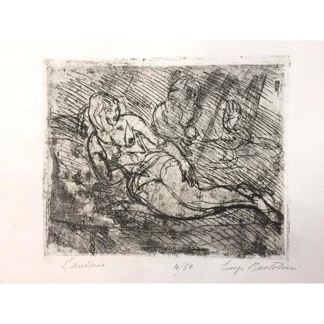 Image dimensions: 22.3 x 27.3 cm. L'aretino is an original etching on paper realized by Luigi Bartolini. Edition of 50...
