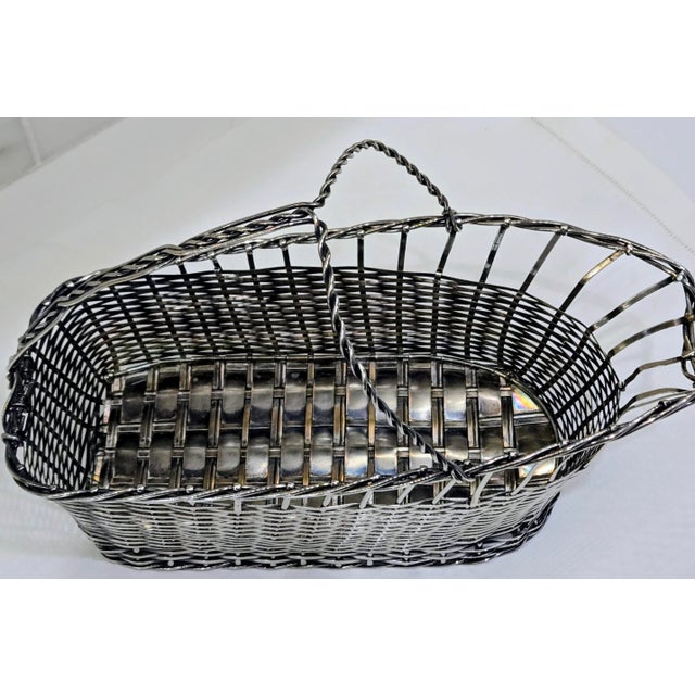 Metal Vintage Handmade Silverplate Wire Wine Basket With Linen Bottle Wrap, French Country Barware For Sale - Image 7 of 10