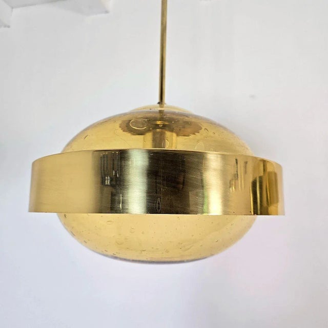 Pair of Mid Century Modern Glass Pendant Lights 1970s For Sale In Dallas - Image 6 of 14