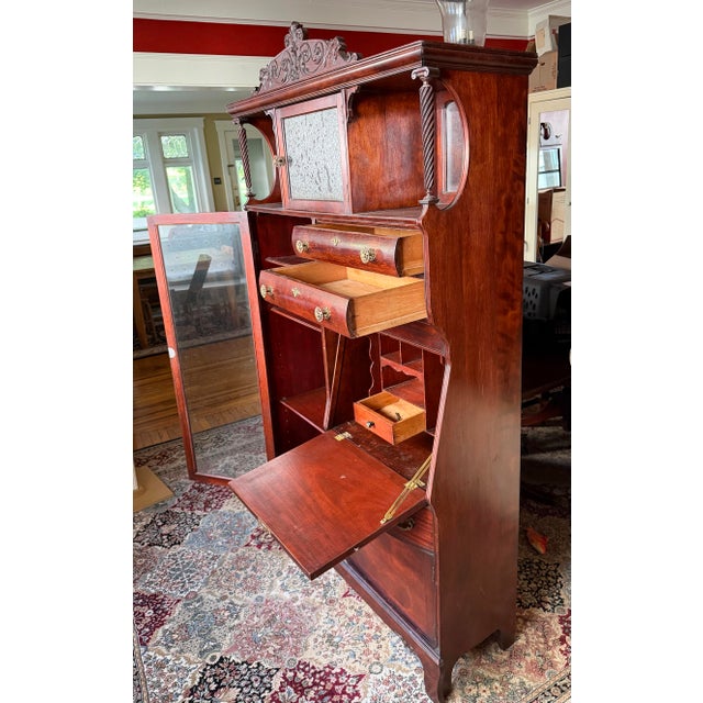 Chestnut American Late Victorian Secretary/Display-Case Combination Circa 1895-1910 For Sale - Image 8 of 9