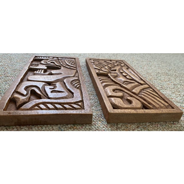 Vintage hand carved Mayan wood panels