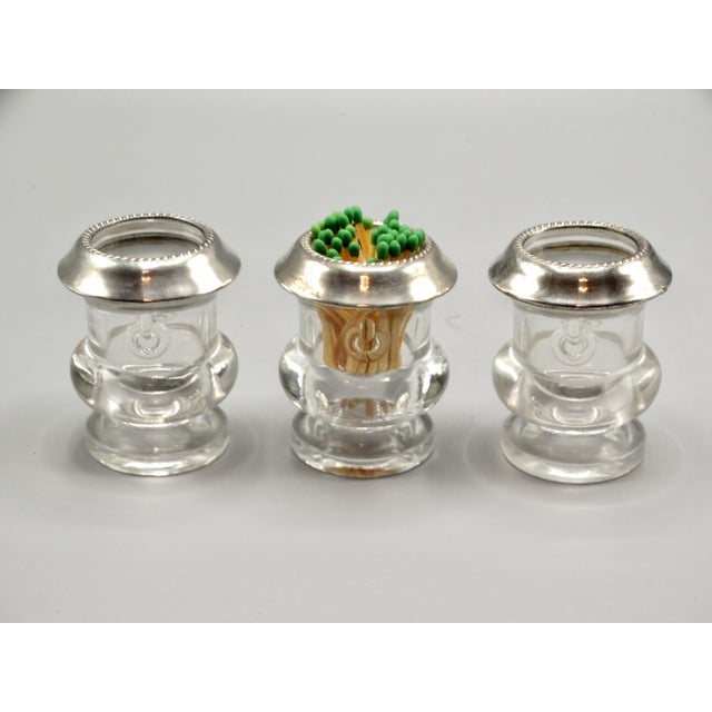 English Antique Sterling Silver & Glass Match Holder For Sale - Image 3 of 8