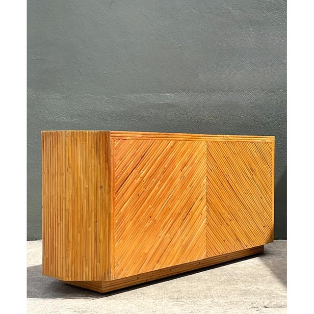 Vintage Chevron Rattan Six-Drawer Dresser For Sale - Image 10 of 12