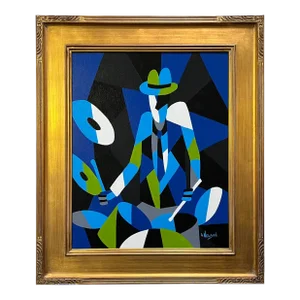 Original Modern Cubist Painting of a Jazz Drummer by G. Nelson