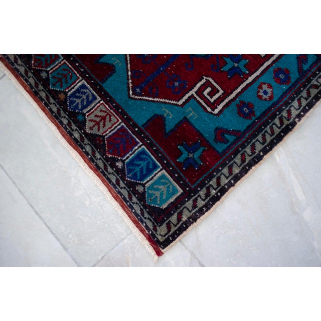 Textile Hand Knotted Oushak Rug Low Pile Faded Entryway Mat Small Rug Yastik - 20'' X 44'' For Sale - Image 7 of 13
