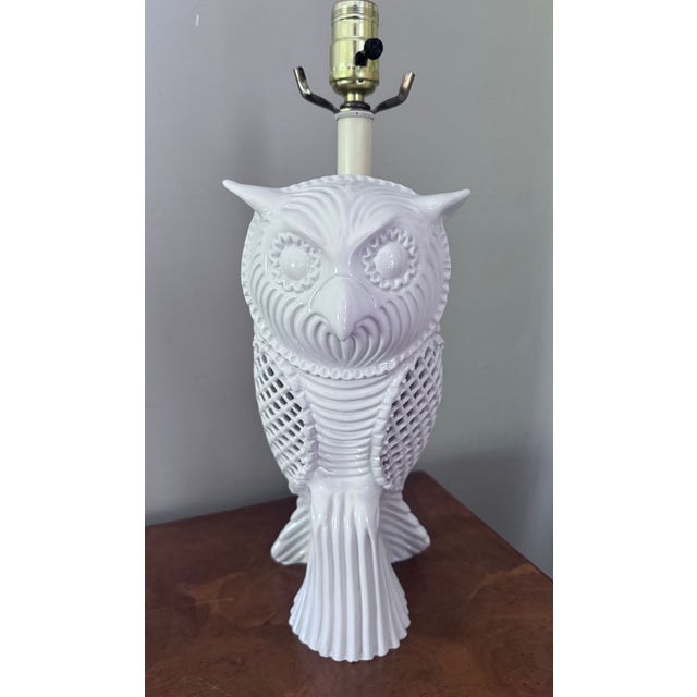 Mid 20th Century Italian Ceramic Blanc De Chine Owl Lamp For Sale - Image 10 of 13