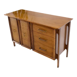 Exposed Sculptural Legs Walnut Three Drawers Two Doors Credenza Server Sideboard