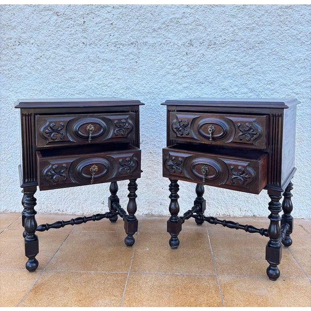 Spanish Carved Bedside Tables, 1940s, Set of 2 For Sale - Image 6 of 9