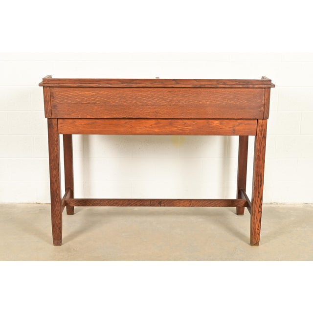 Limbert Style Antique Mission Oak Arts & Crafts Slant Front Architect's Desk, Circa 1910 For Sale - Image 12 of 13