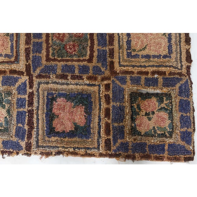 Folk Art Doris Leslie Blau Vintage American Hooked Geometric Warm Tan Rug Patchwork For Sale - Image 3 of 8