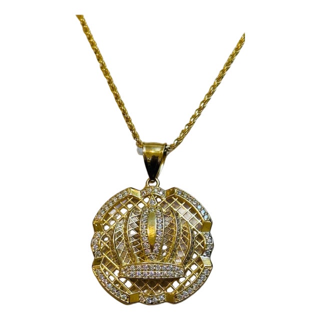 Natural Diamond 1.25 Carat Large Pendant in 14 Karat Gold with Rope Chain For Sale