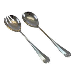 1960s Silver Pair Salad Servers, Salad Spoon & Salad Fork, Rattail For Sale