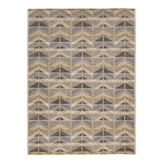 Swedish Flatweave Style Geometric Wool Rug Mid-Century Modern Scandinavian Rug For Sale
