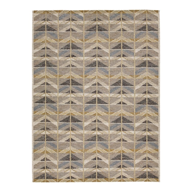 Swedish Flatweave Style Geometric Wool Rug Mid-Century Modern Scandinavian Rug For Sale