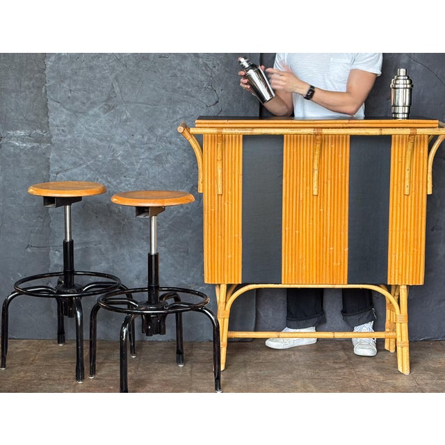 Saffron French Mid-Century Modern Tiki Drinks or Cocktail Bar or Console Table of Rattan For Sale - Image 8 of 10