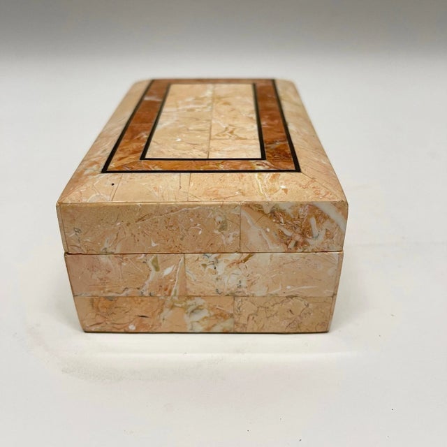 Tan Post-Modern Tessellated Pink Marble and Red Travertine Box by Maitland Smith For Sale - Image 8 of 12