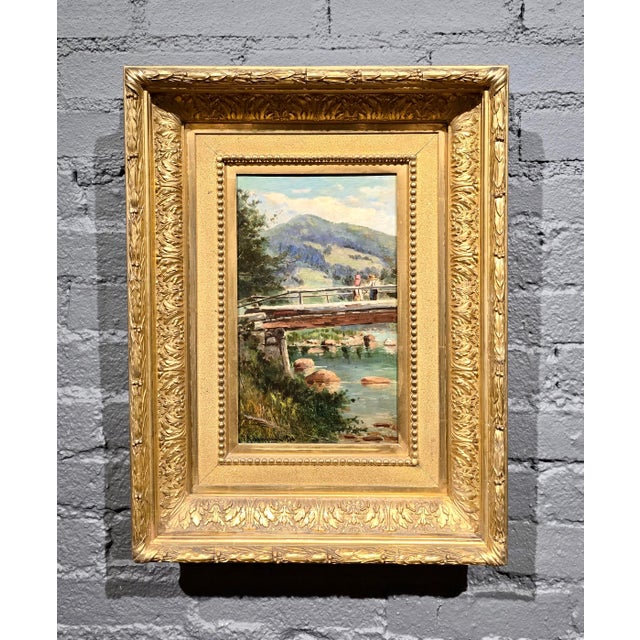 American Frank Henry Shapleigh — Fishing From the Bridge at Jackson, New Hampshire — 1878 American Oil Painting For Sale - Image 3 of 12