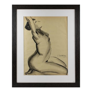 Female Nude Study Black Pencil Drawing by G. Debotoiyche, 1923 For Sale