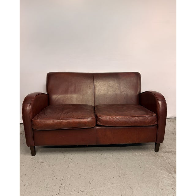 Wood French Art Deco Leather 2-Seater Sofa, 1920s For Sale - Image 7 of 7