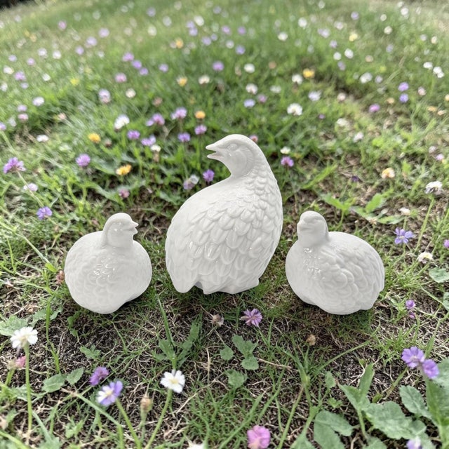 Mid-Century Modern Set of Three Mid-Century Japanese White Porcelain Quail Figurines For Sale - Image 3 of 17
