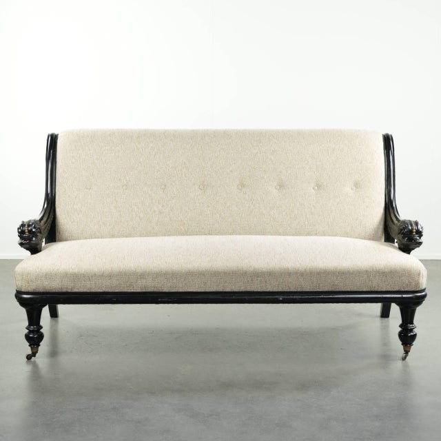 19th Century French Empire Style Sofa with Cream-Colored Upholstery For Sale - Image 14 of 14