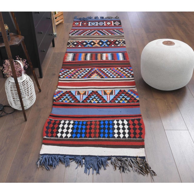 Vintage Turkish Hand-Knotted vintage rug is a semi-antique vintage runner rug.'70s Eastern region of Turkey's unique rug...