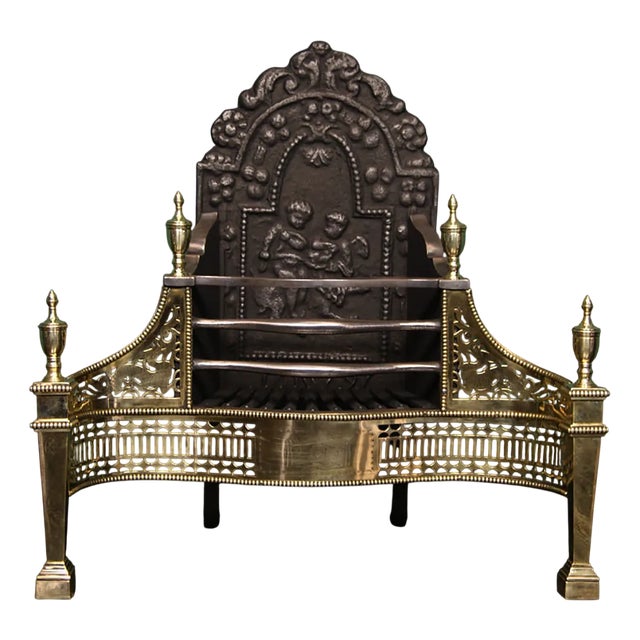 Antique Serpentine Brass and Steel Dog Grate, 1890 For Sale