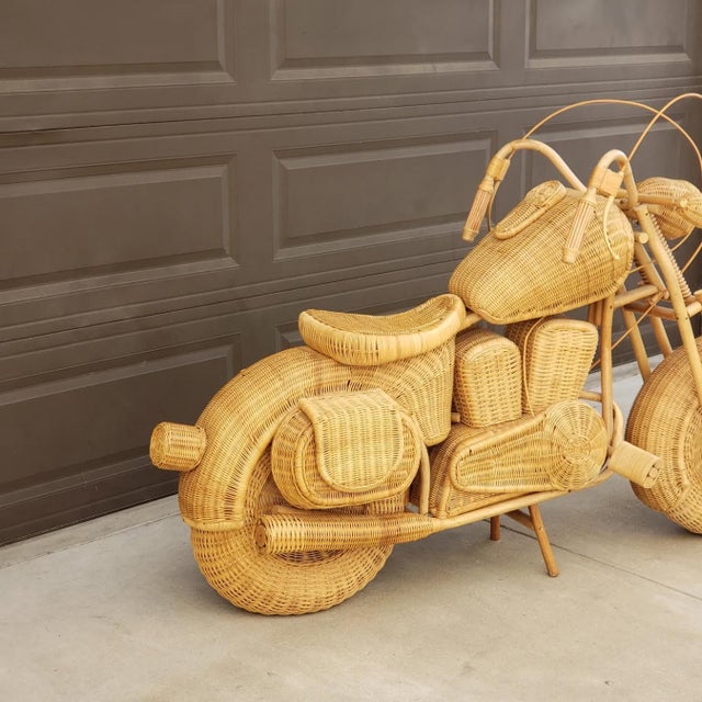 Vintage Wicker and Rattan LifeSize Harley Chopper Sculpture in the