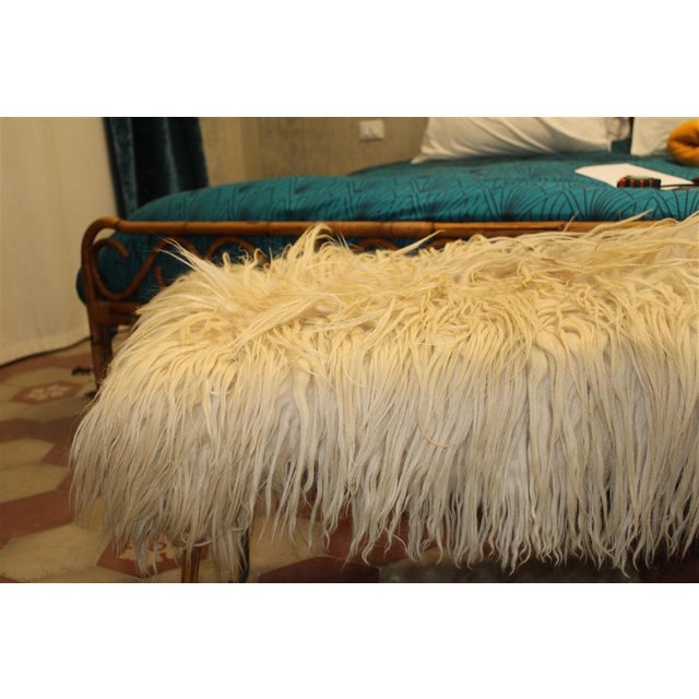 Bench with Brass Feet and Sheeps Wool, Italy, 1950s For Sale - Image 4 of 8