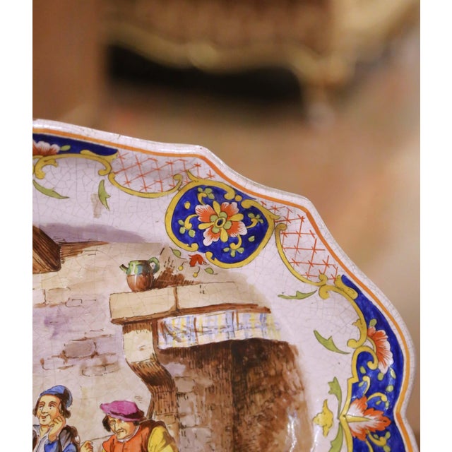 Ceramic 19th Century French Desvres Faience Platter With Tavern Scene Signed Teniers For Sale - Image 7 of 12