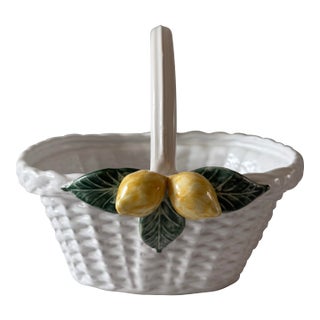 Vintage Portuguese Woven Ceramic Basket With Lemon Details For Sale