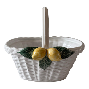 Vintage Portuguese Woven Ceramic Basket With Lemon Details