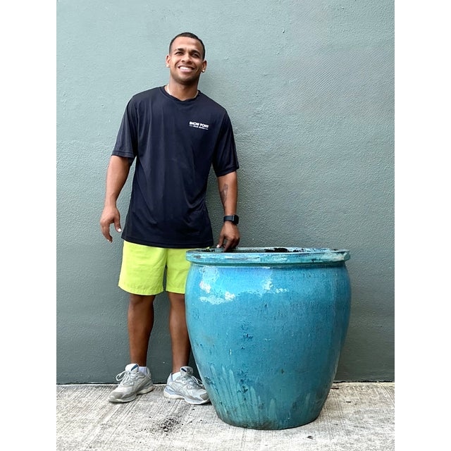 Vintage Blue Glazed Ceramic Planter For Sale In West Palm - Image 6 of 12