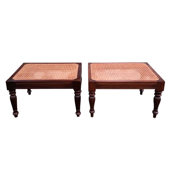 This Pair of Vintage Neoclassical-Style Caned benches / LowTables is gorgeous and versatile small furnishings that have a...