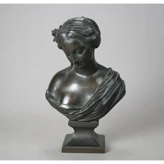 Antique Classical Victorian 12" Bronze Sculpture Bust Statue of a Young Woman Circa 1890 For Sale - Image 6 of 12